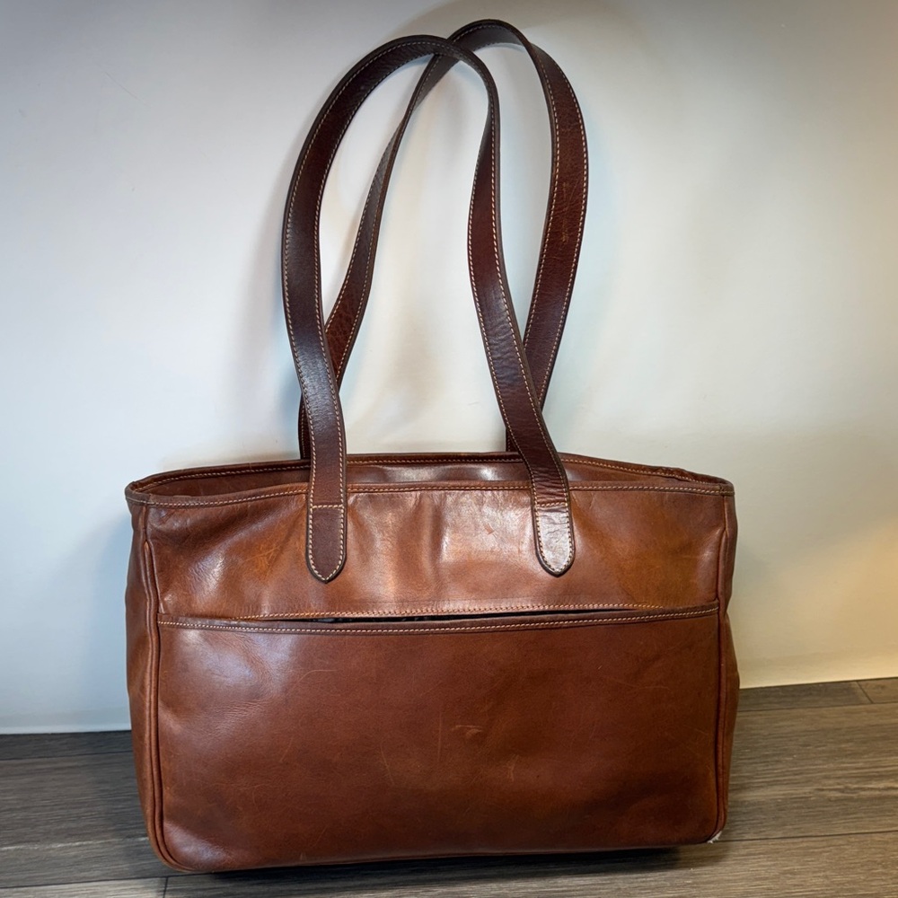 Levenger Elegant Brown Leather Tote Bag made in England 🏴
